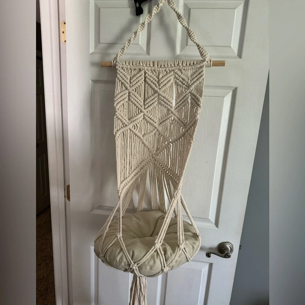 Handmade Macrame Hanging Cat Bed - Cream